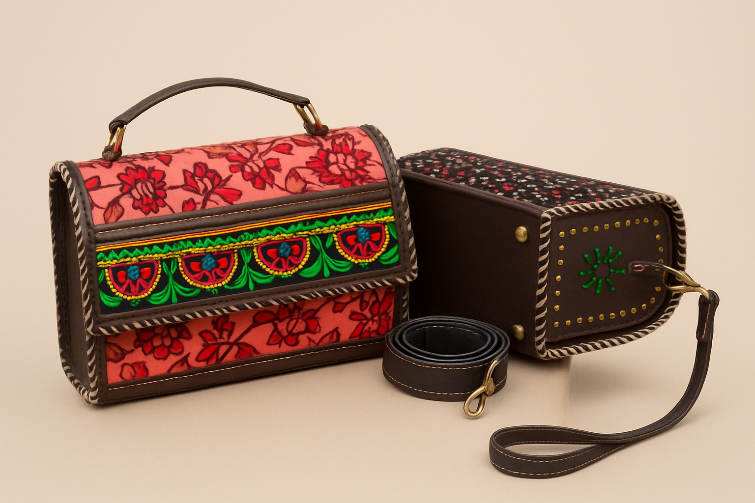 bohemian embroidered leather bag handmade
