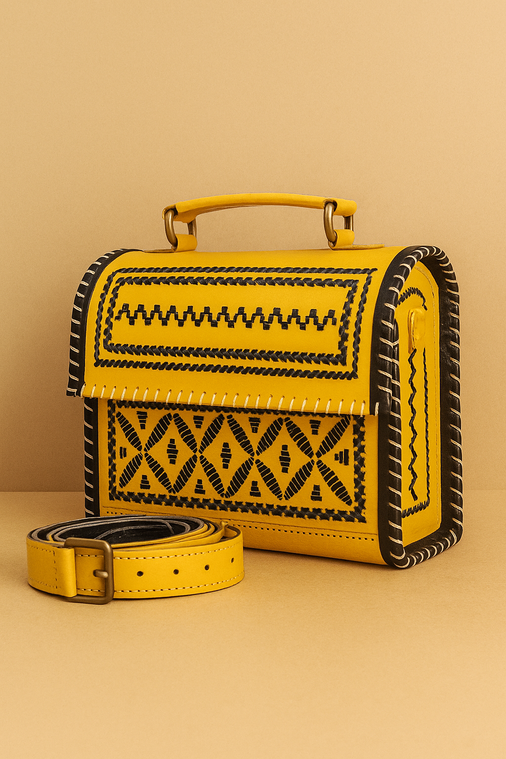 tribalcraft genuine leather handcrafted yellow sling bag