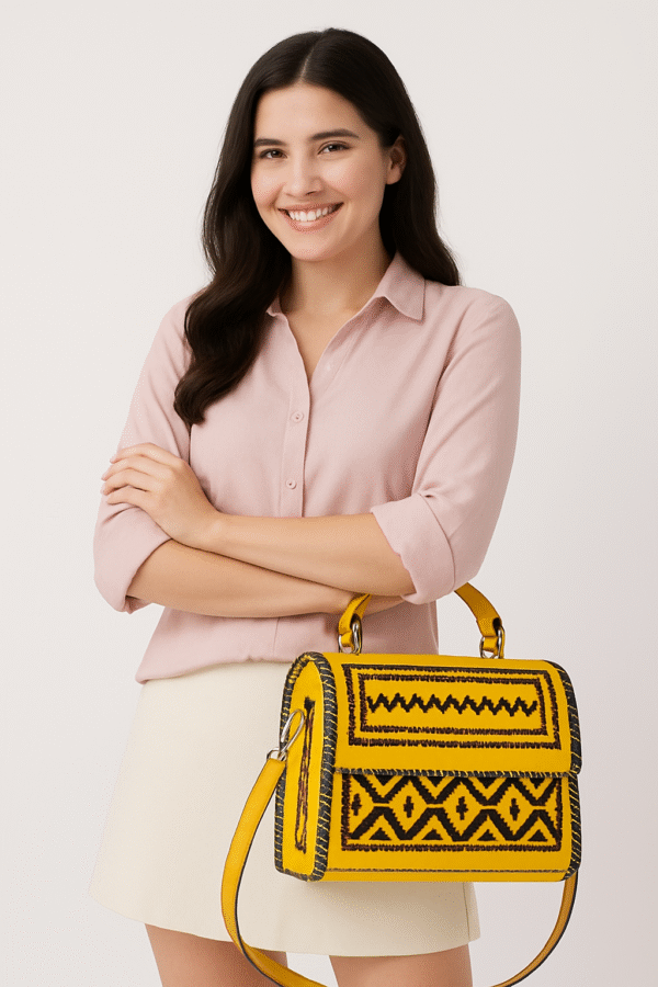 tribalcraft genuine leather handcrafted yellow sling bag