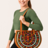 handcrafted half moon leather tote bag with embroidery