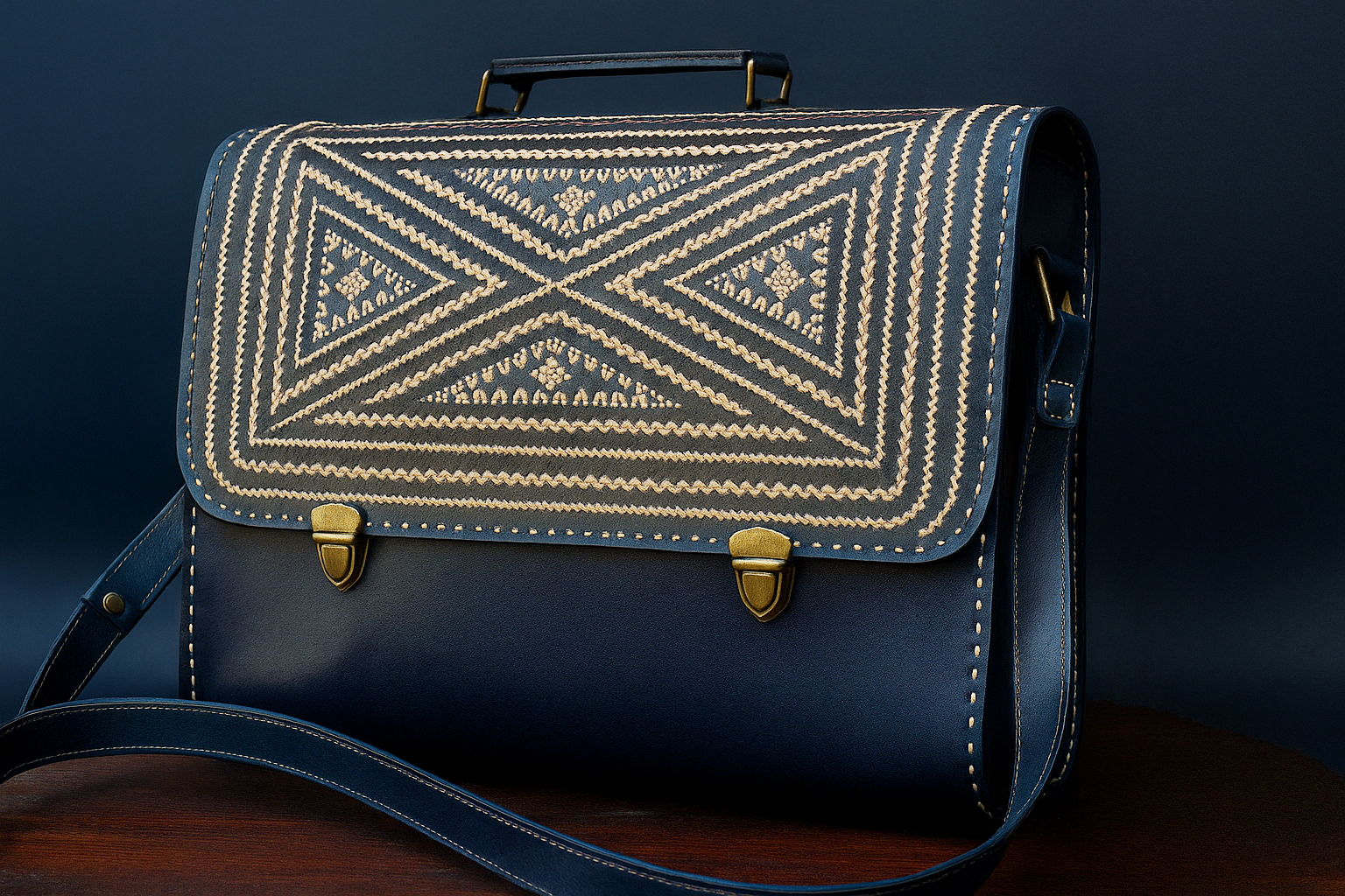 briefcase bag red embroidered shoulder genuine leather