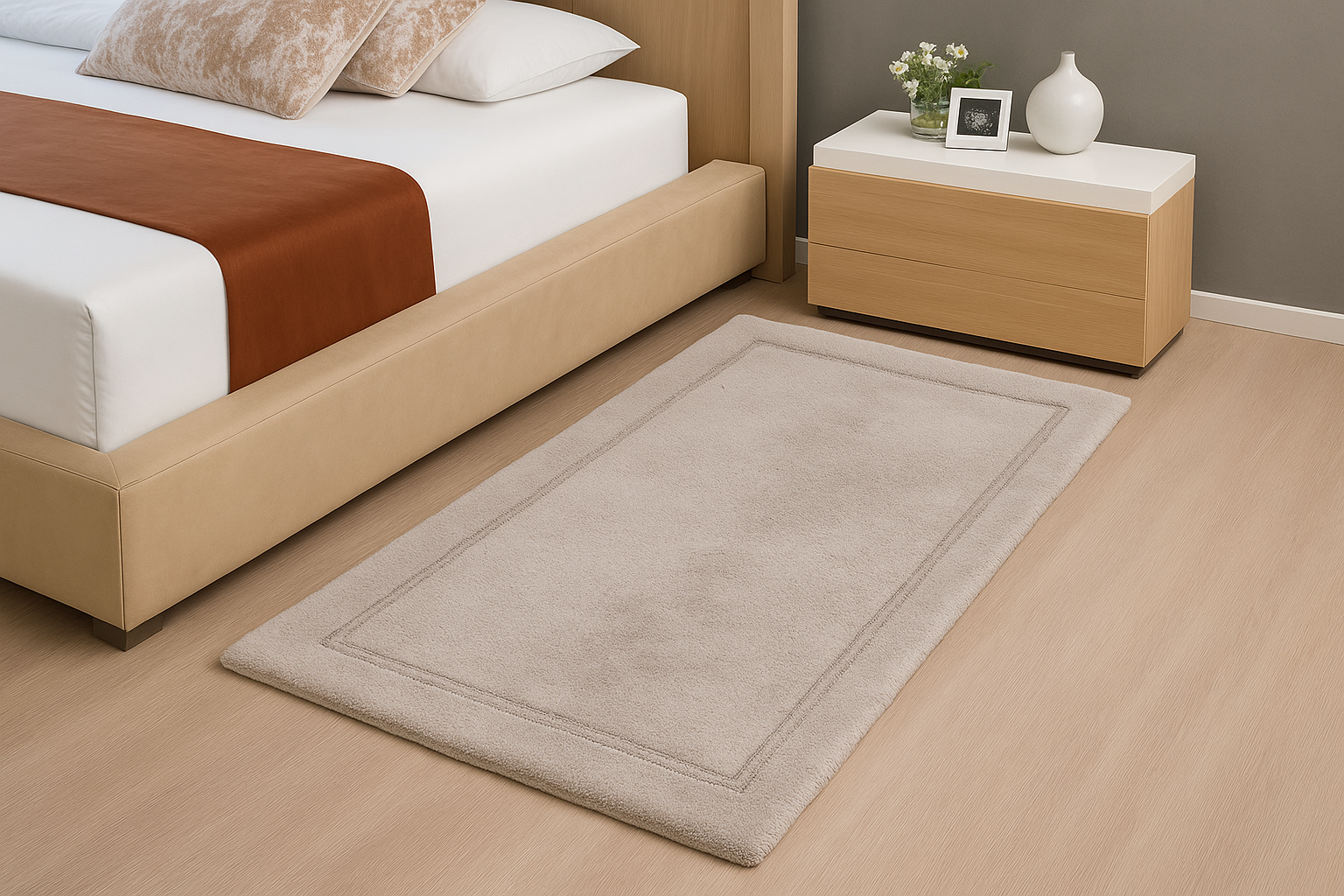 luxury grey cotton bedside rug / floor mat