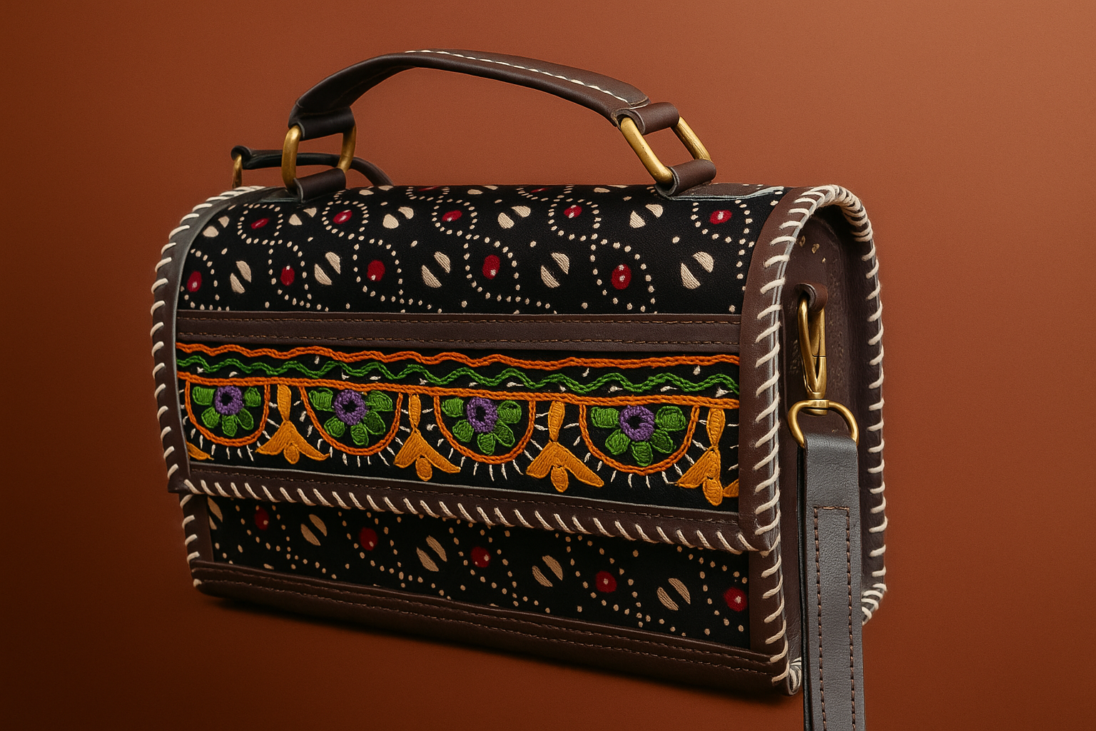 bohemian embroidered leather bag handmade