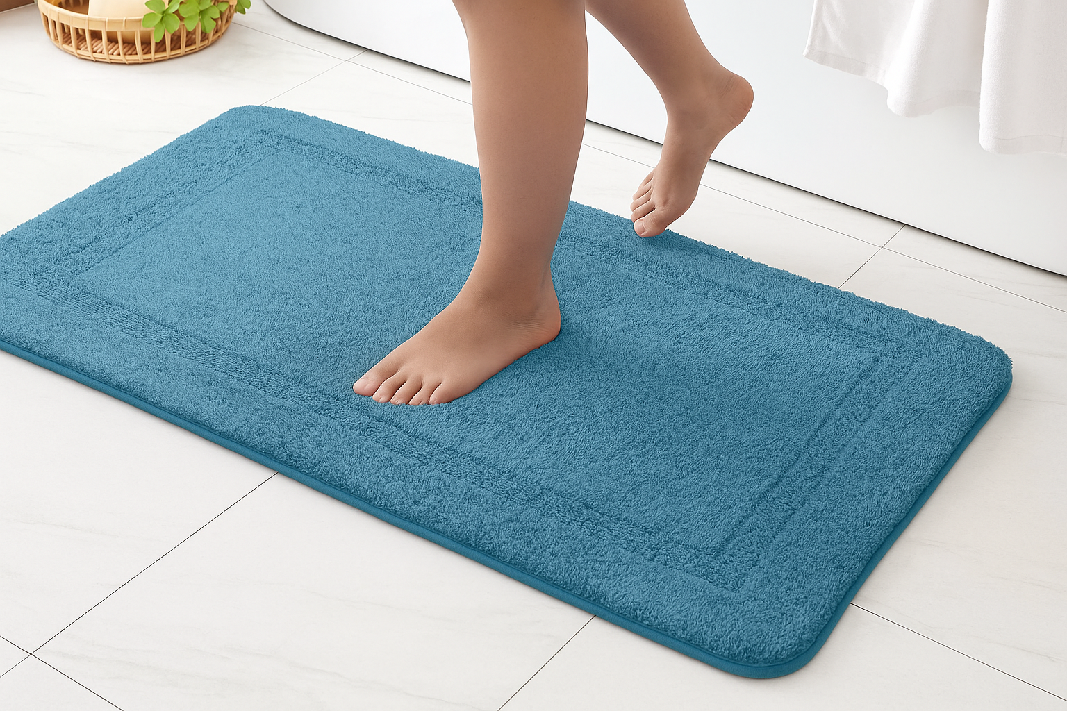 plush absorbent bath mat – teal blue