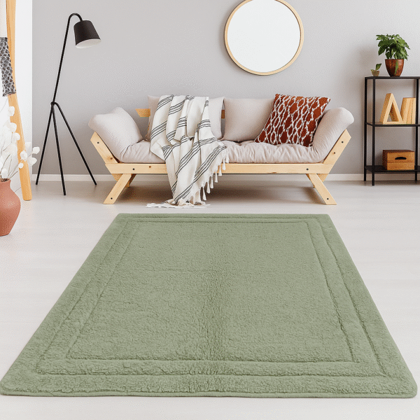 luxury oilive green cotton bedside rug doormat