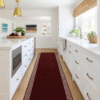 classic maroon kitchen runner rug with minimal border design