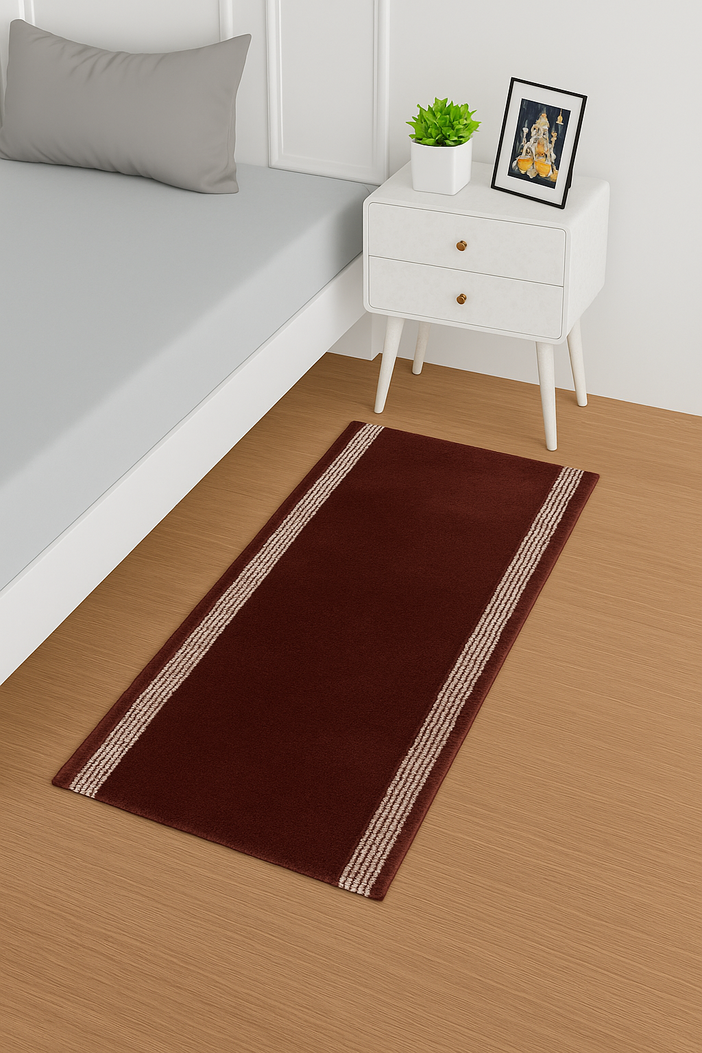 classic maroon kitchen runner rug with minimal border design