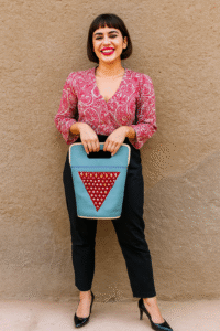 tri pattern leather tote bag