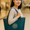 green genuine leather tote bag
